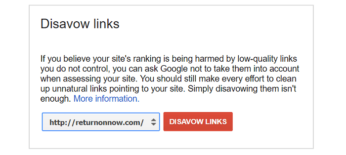 Opening Screen on Google Disavow Tool